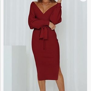 Womens V Neck Sweater Wrap Dresses Batwing Sleeve Backless Slit Maxi Knit Dress